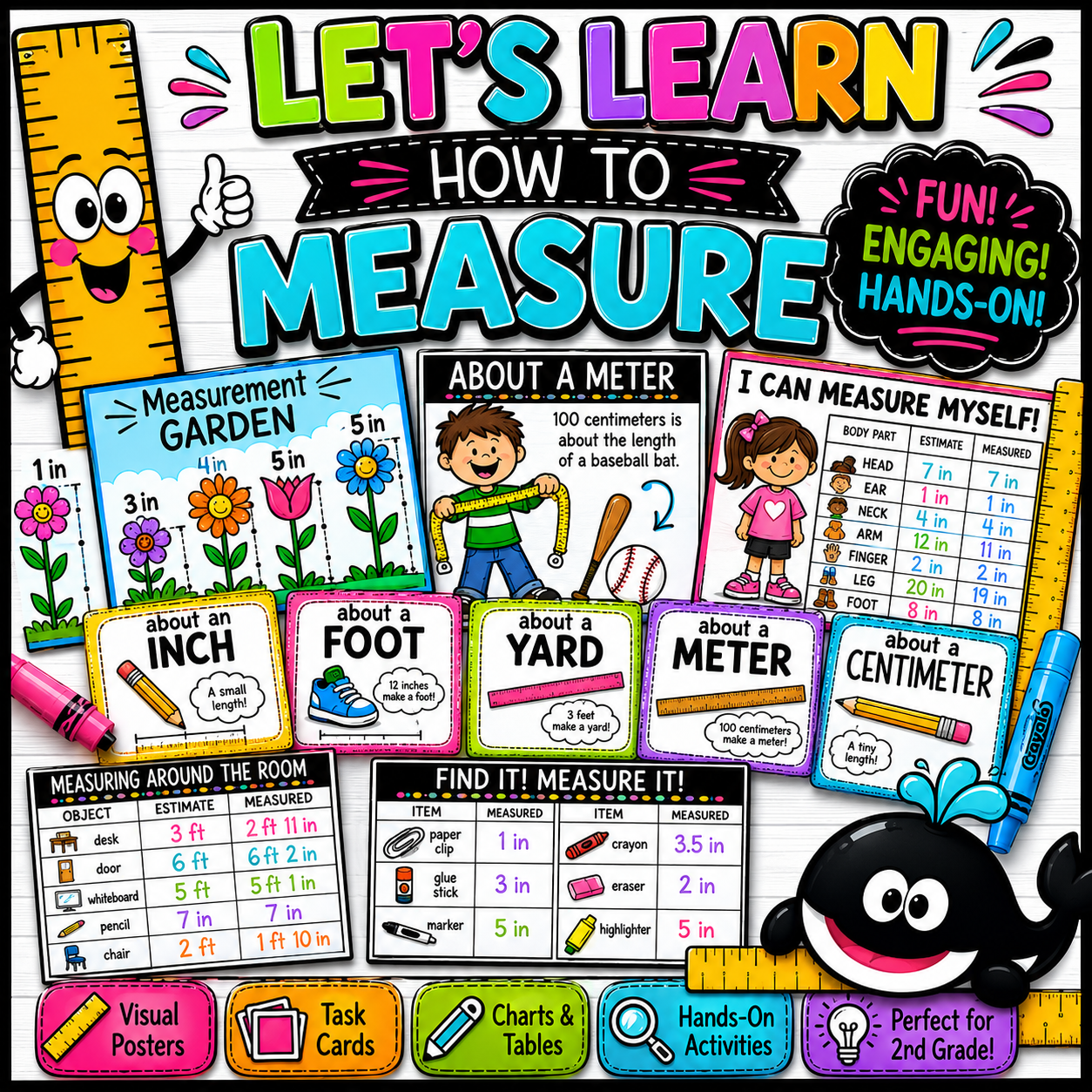 Measurement Activities | How to Measure Length with Inches & Centimeters Math Craft