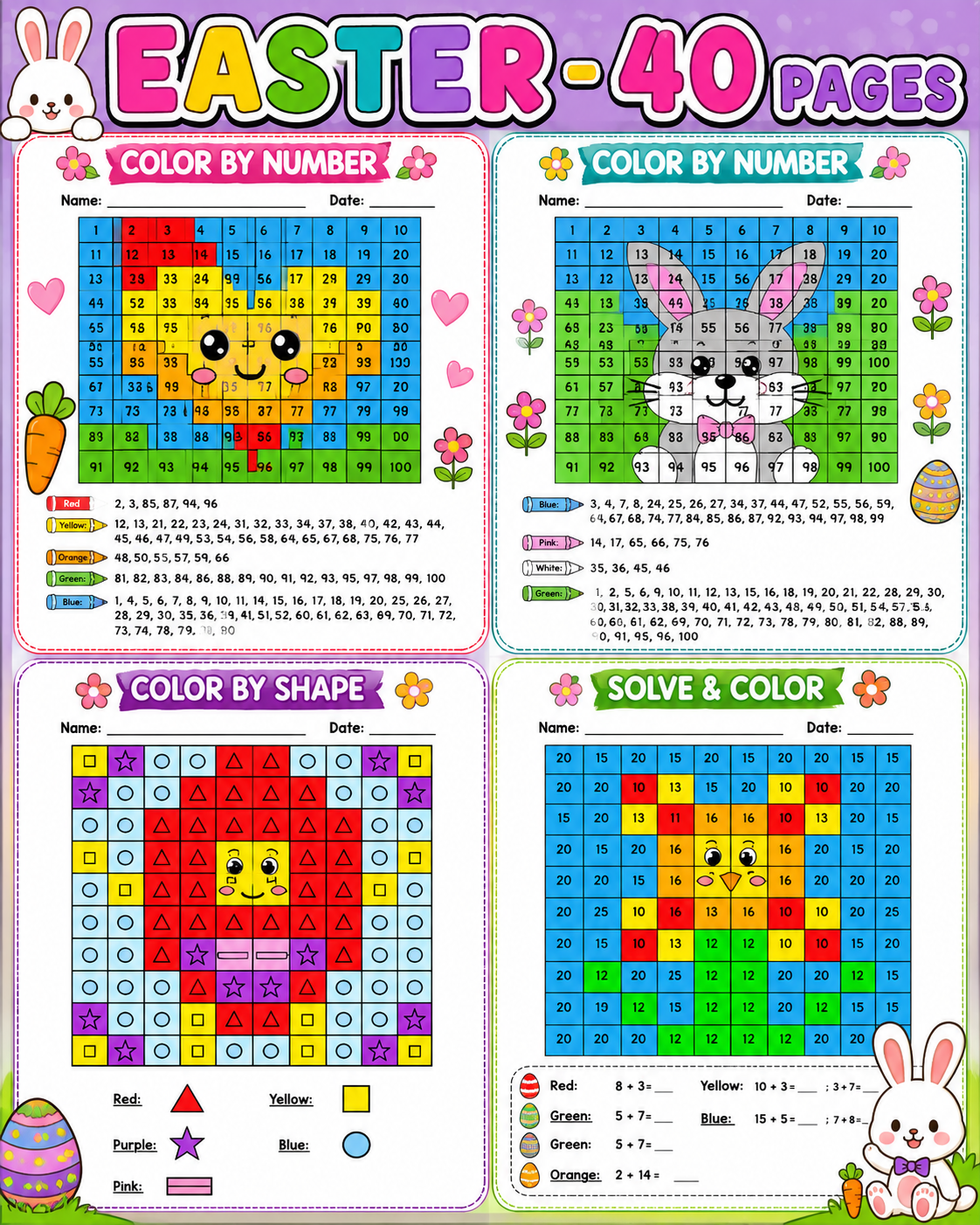 Easter Mystery Picture Spring Activities | Math Centers & Worksheets