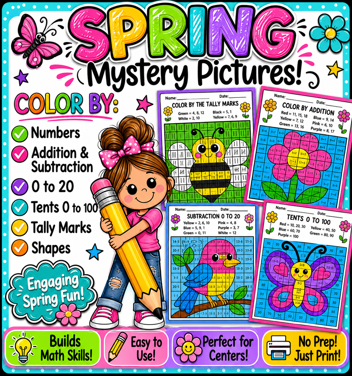 Spring Mystery Pictures | 1st Grade Math Centers & Activities