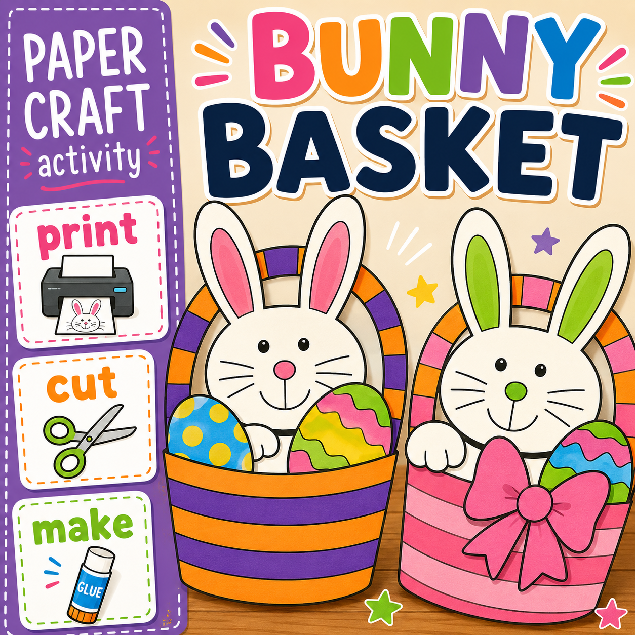 Bunny Basket Craft + Digital Easter Math Activity | Spring Math Centers & Worksheets