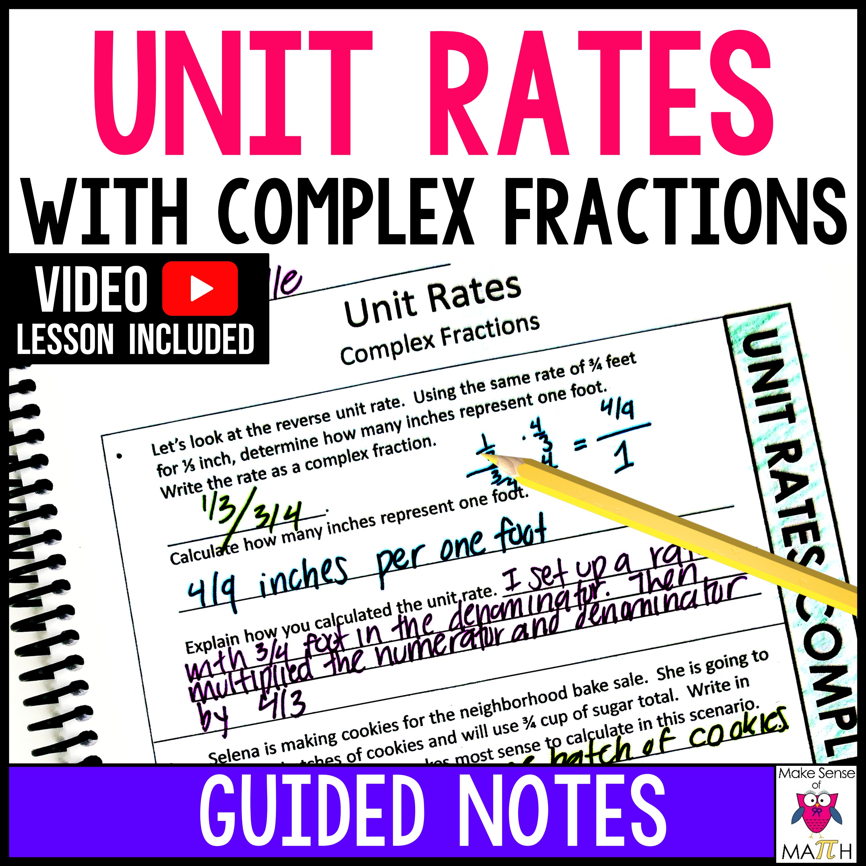 Unit Rates Guided Notes with Complex Fractions