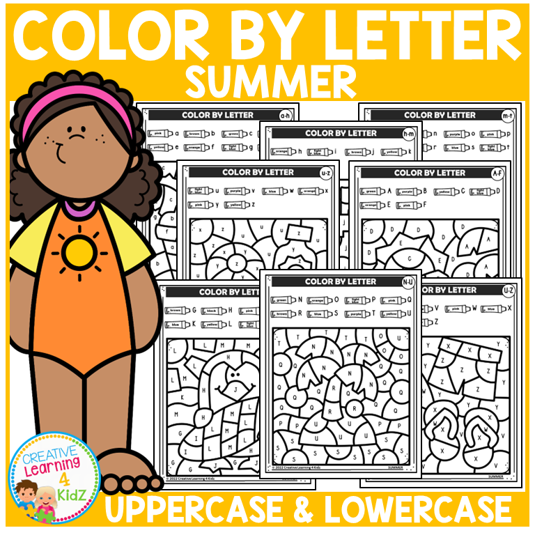 Summer Color by Letter Worksheets | Upper & Lowercase Letter Recognition