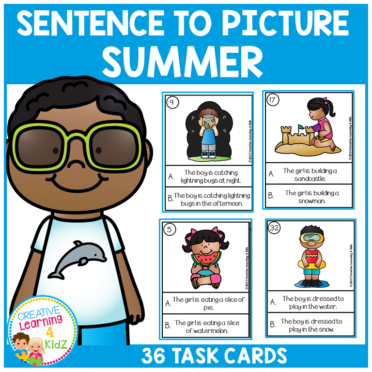 Summer Sentence to Picture Match Task Cards Fun Literacy Activity