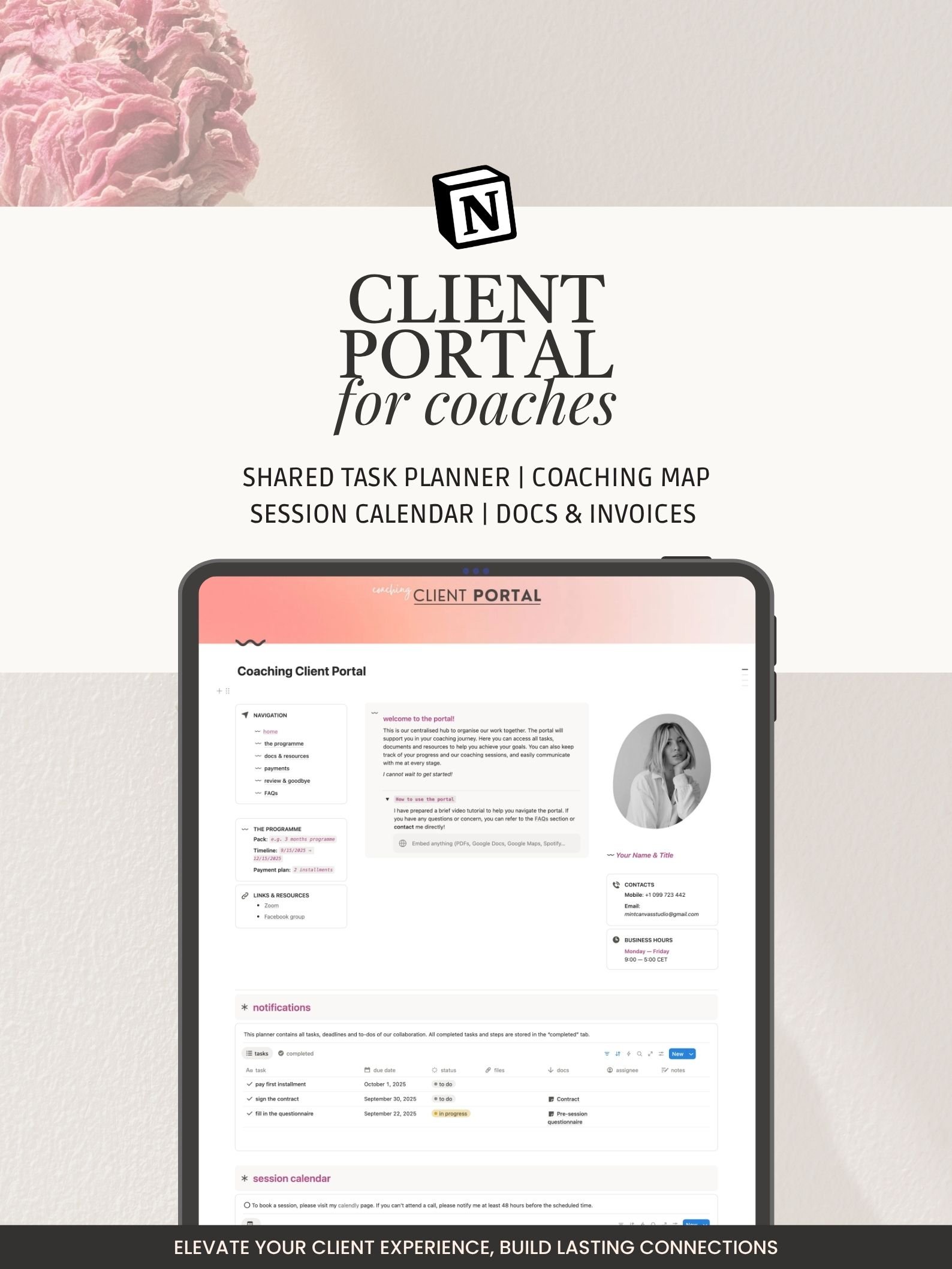 Client Portal Notion Template for Coaches | 1 on 1 Coaching Dashboard ...