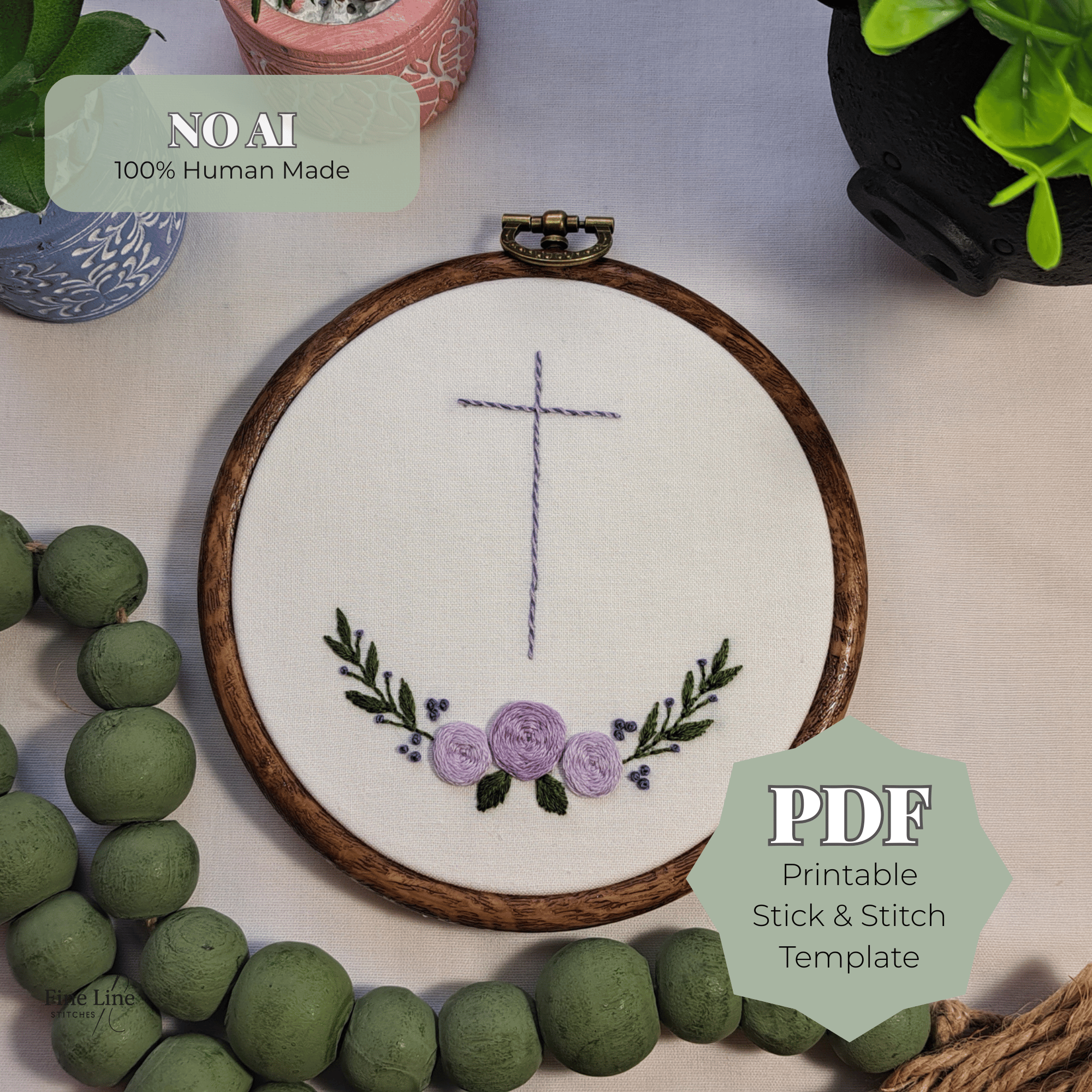 Catholic Embroidery Cross Pattern PDF, Stick and Stitch Floral Cross ...