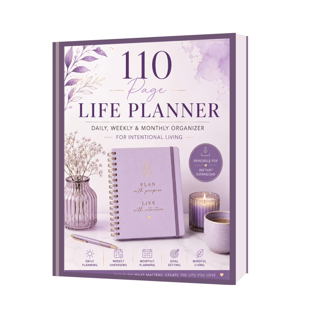 110 thoughtfully designed pages, Life goals & vision board section, Health, finance & habit trackers, Relationship & gratitude pages, Daily & weekly planning spreads, Instant PDF download