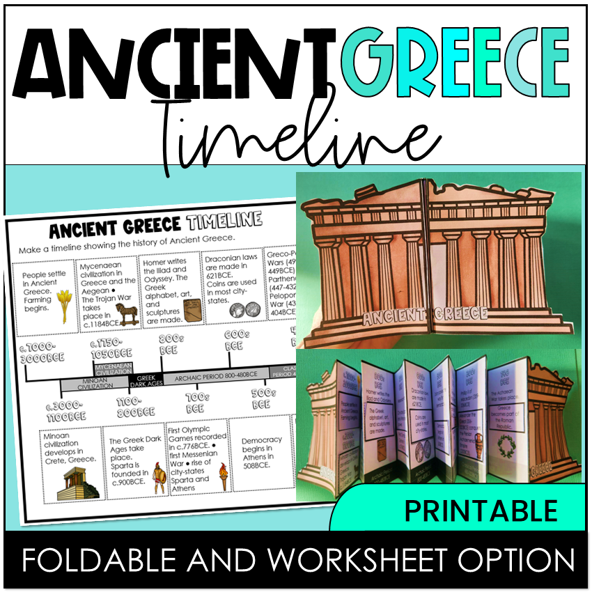 Ancient Greece timeline with foldable and worksheet options.