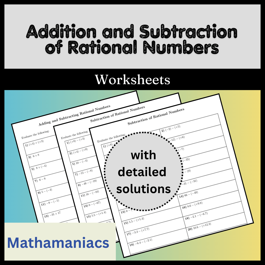 Adding and Subtracting Rational Numbers Worksheets | Fractions Decimals ...