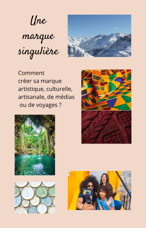 titre principal et question avec des images de paysages, de textiles, de créateurs de contenus, de céramiste
