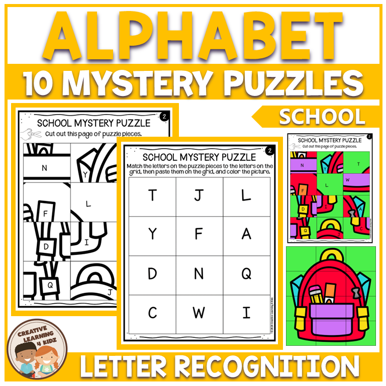 Back to School Mystery Puzzles Alphabet Matching Letter Recognition