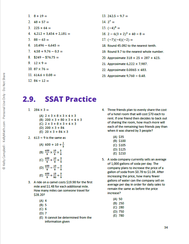 SSAT Upper Level Math - Arithmetic (Chapter 2)