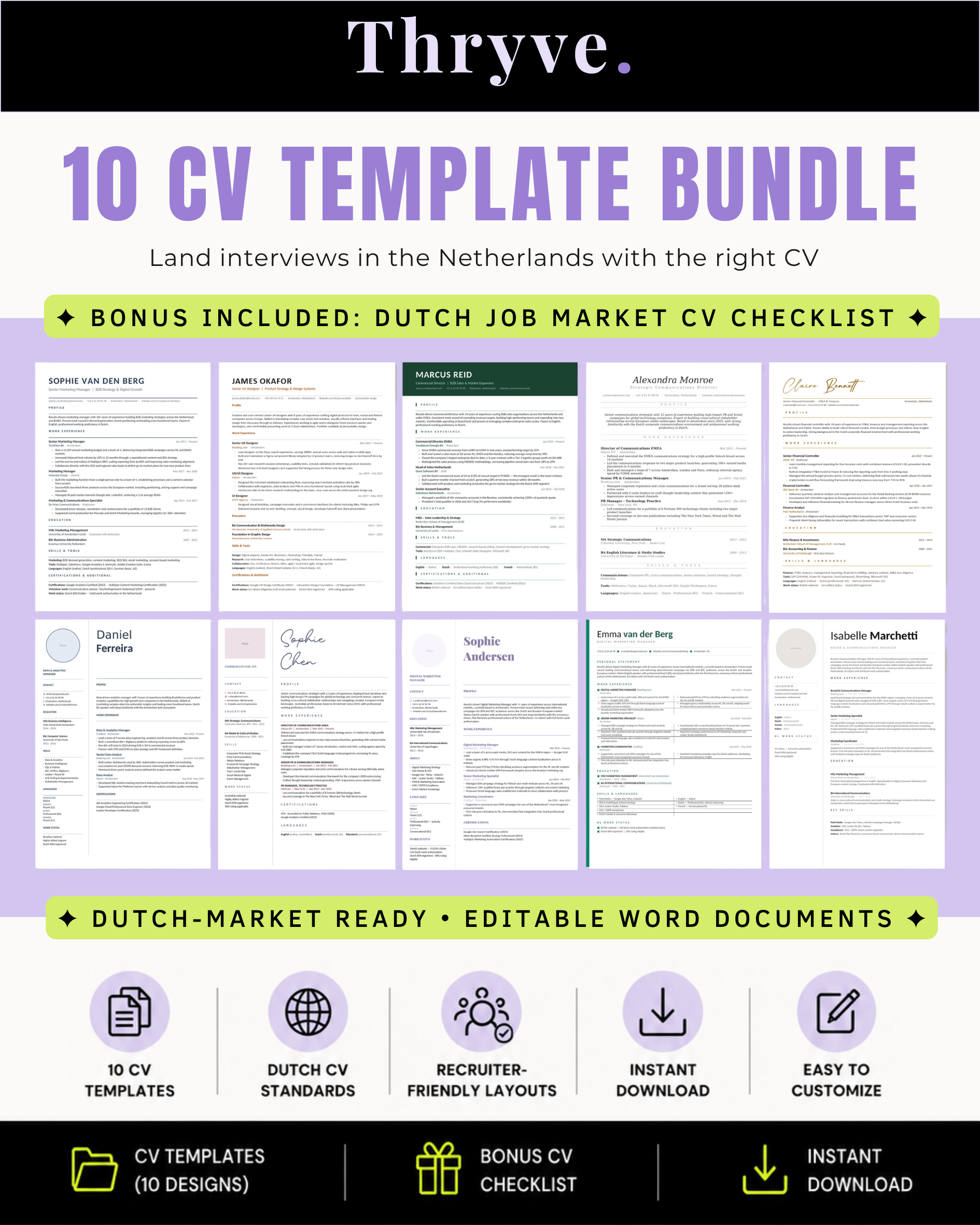 Editable CV Template Bundle Dutch Market Checklist - Payhip