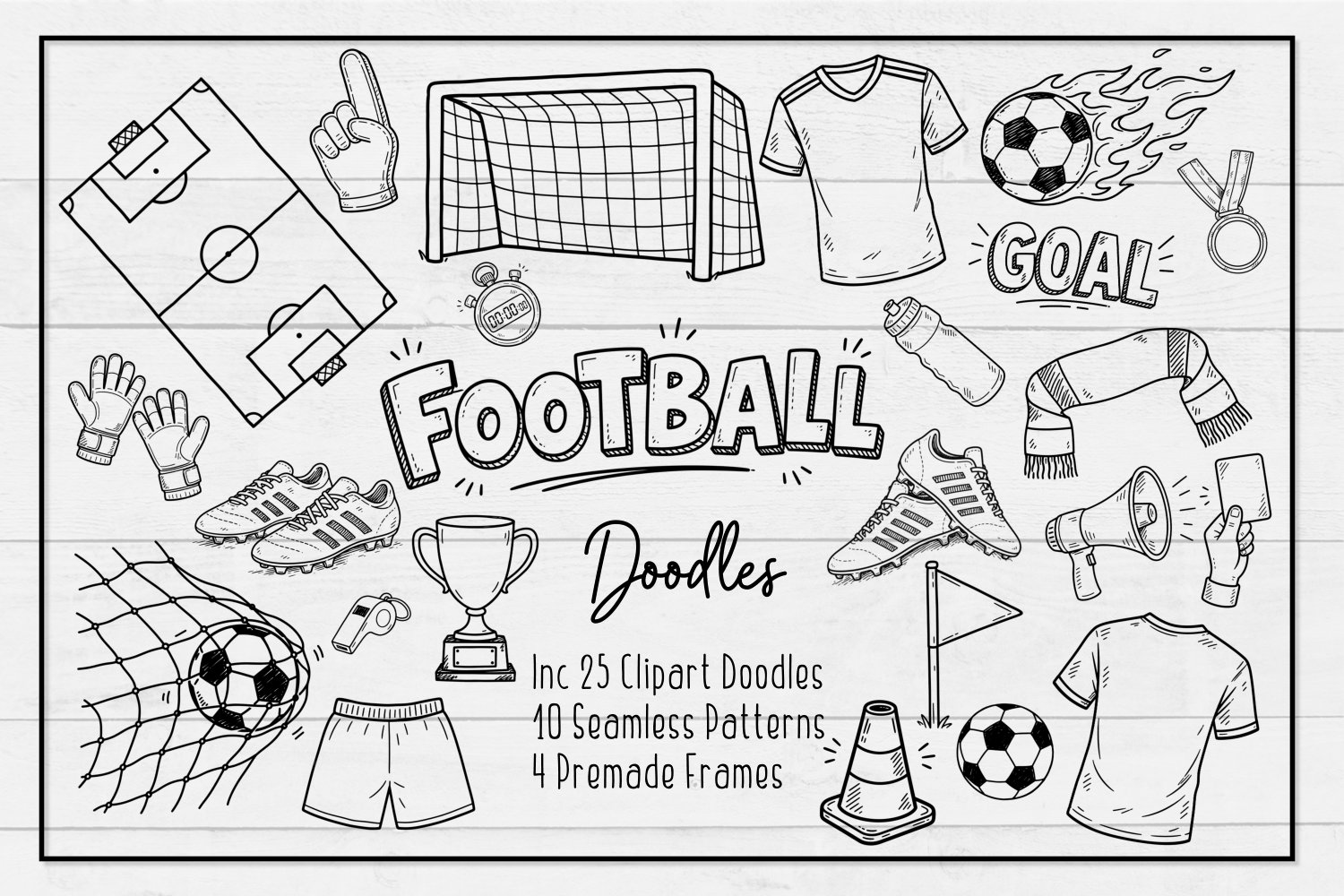 Football Doodles PNG Bundle | 25 Football Clipart PNGs 10 Seamless ...