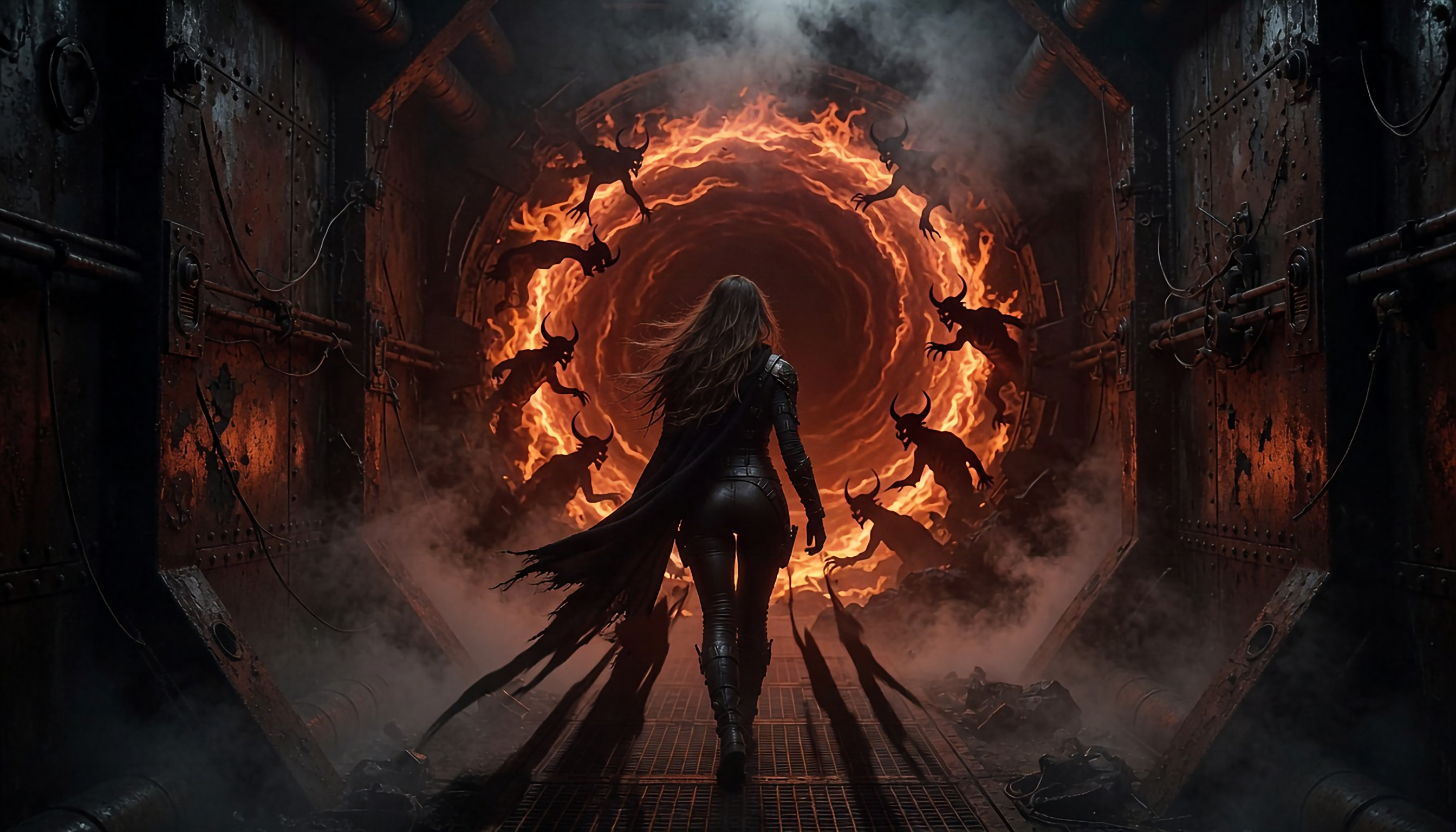 Columbian, female, ninja, soldier, entering into the depths' of hell 1