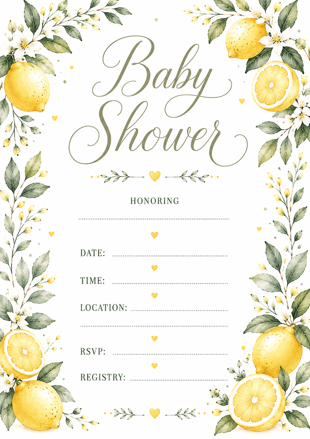 Elegant baby shower invitation with watercolor floral frame and white background  Printable 5x7 baby shower invitation template with soft floral border  Watercolor floral baby shower invite featuring elegant script title  Minimal baby shower invitation wi