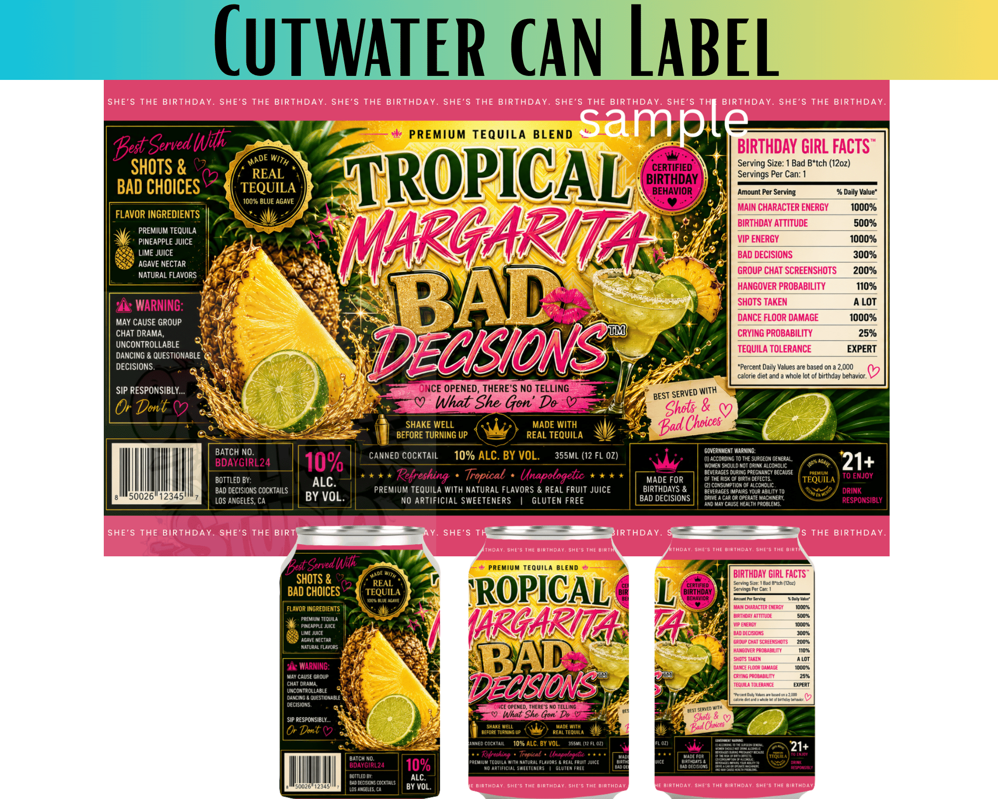 Birthday Girl Cutwater Can Label Print Ready - Payhip