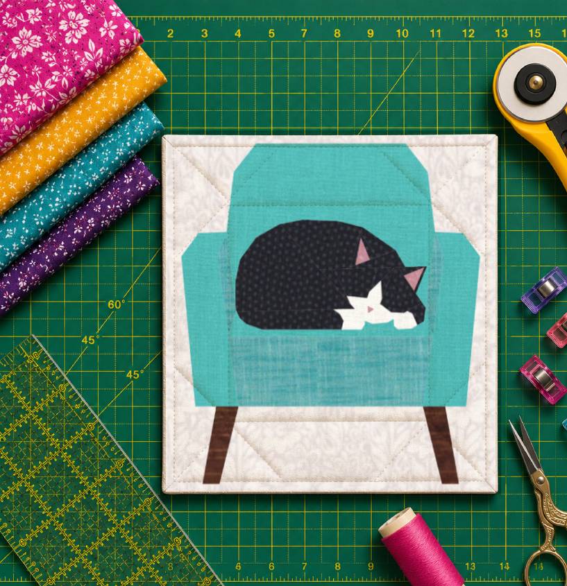 Cat Chair Thief foundation paper piecing pattern quilt block