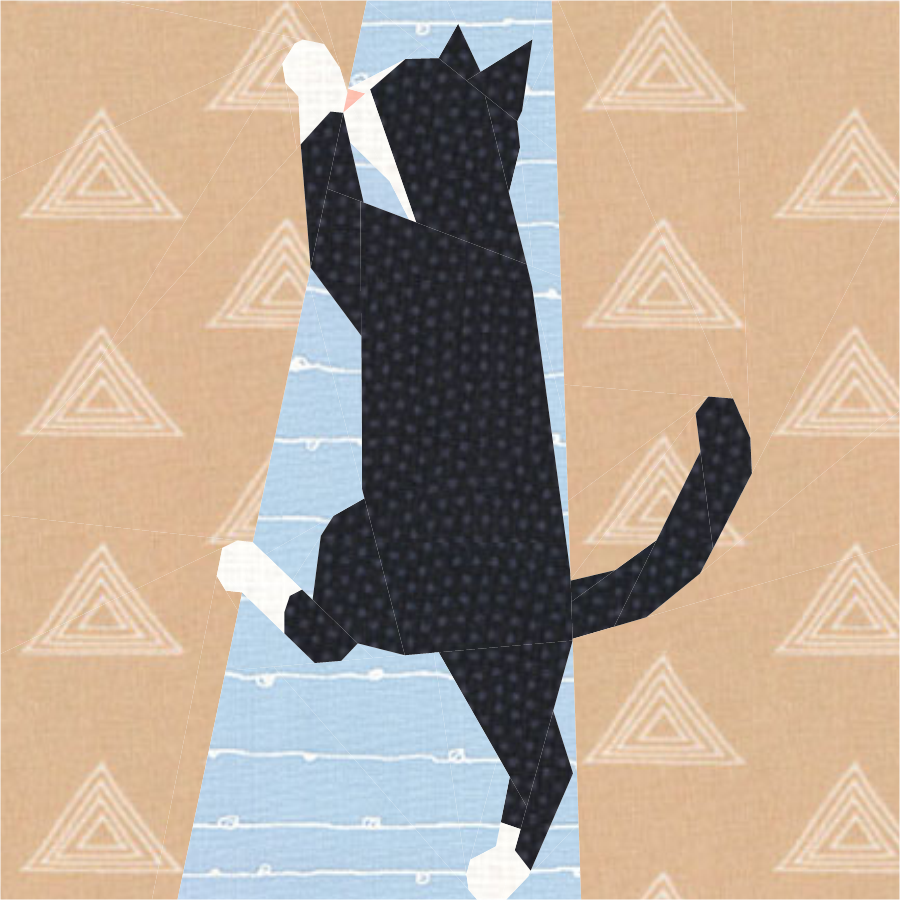 Full Bobbin Designs Cat Curtain Climber foundation paper piecing quilt block