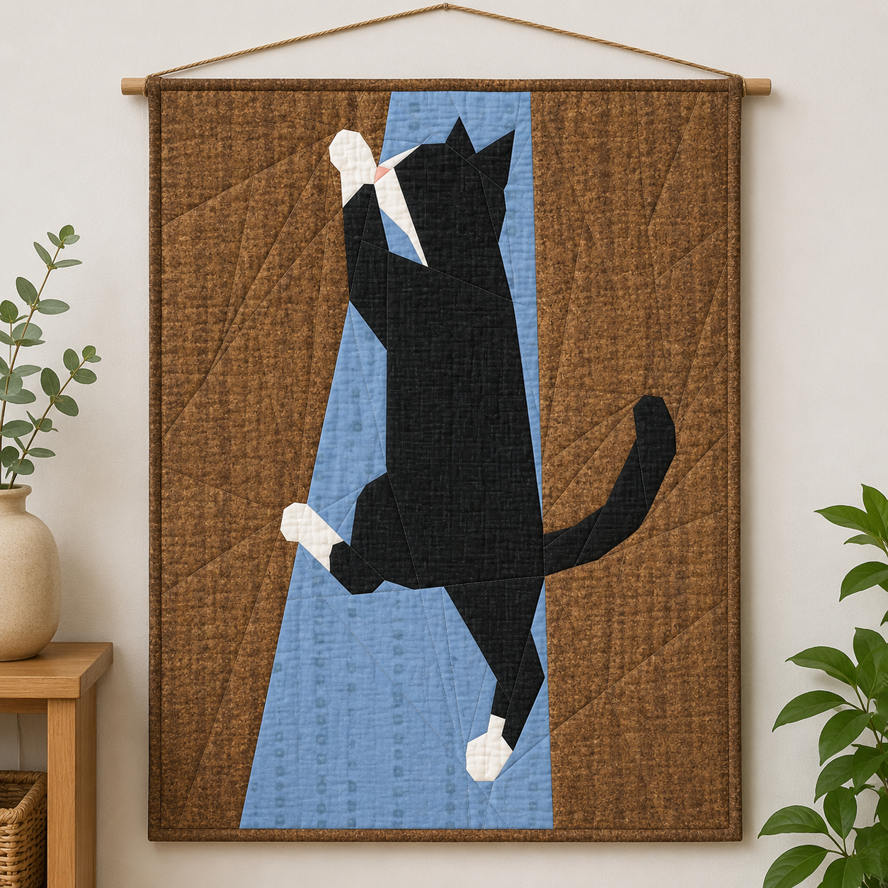 Full Bobbin Designs Cat Curtain Climber foundation paper piecing quilt block