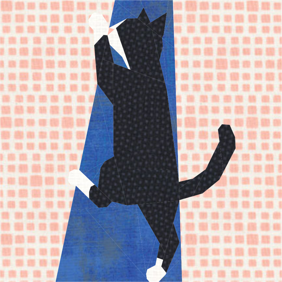 Full Bobbin Designs Cat Curtain Climber foundation paper piecing quilt block