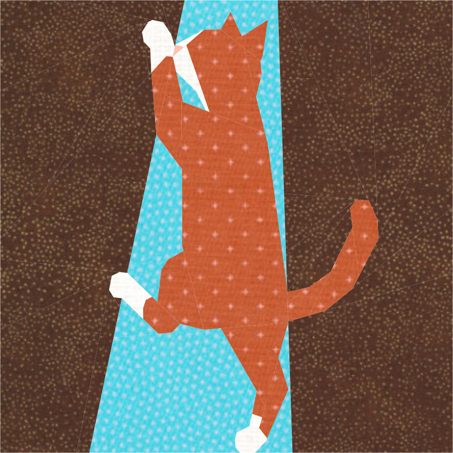 Full Bobbin Designs Cat Curtain Climber foundation paper piecing quilt block