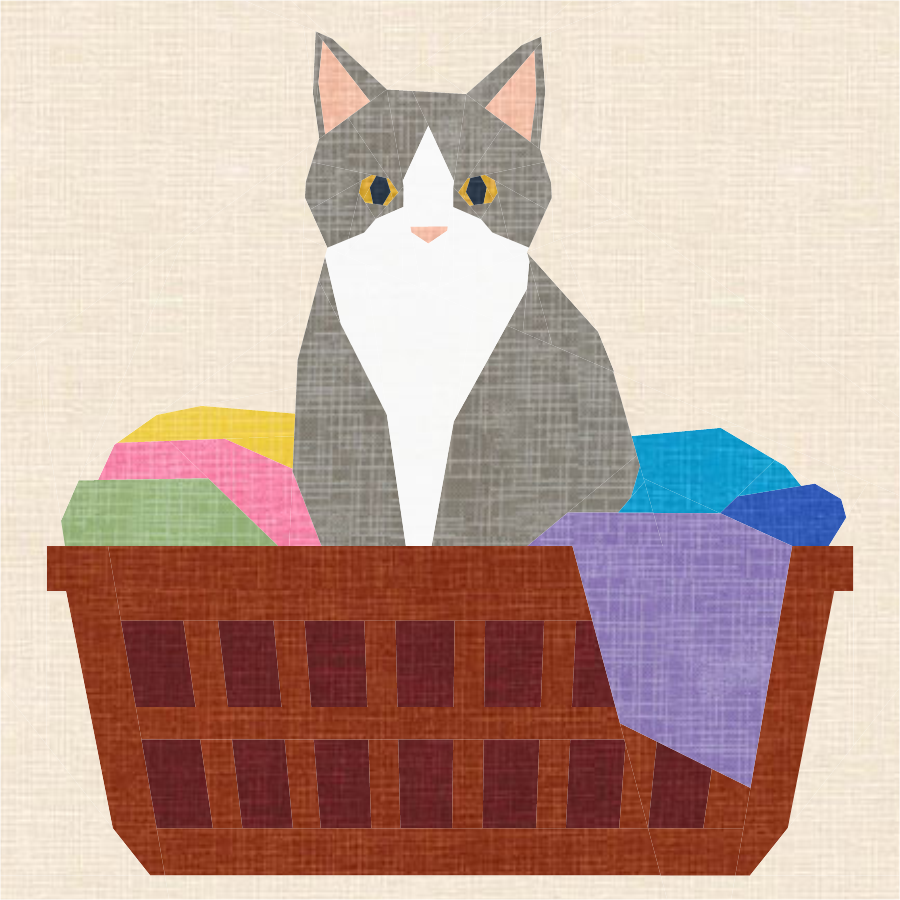 Full Bobbin Designs Cat Laundry Helper  quilt block foundation paper piecing