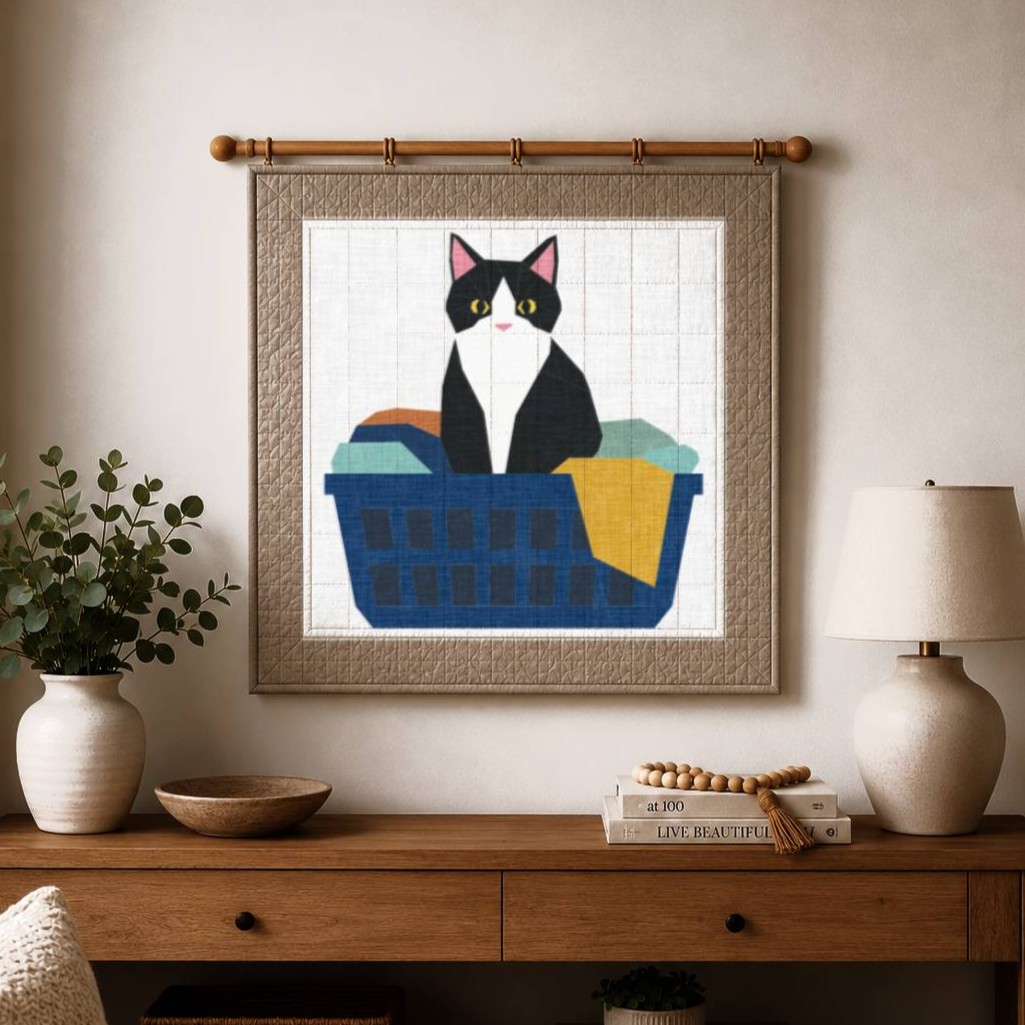 Full Bobbin Designs Cat Laundry Helper  quilt block foundation paper piecing