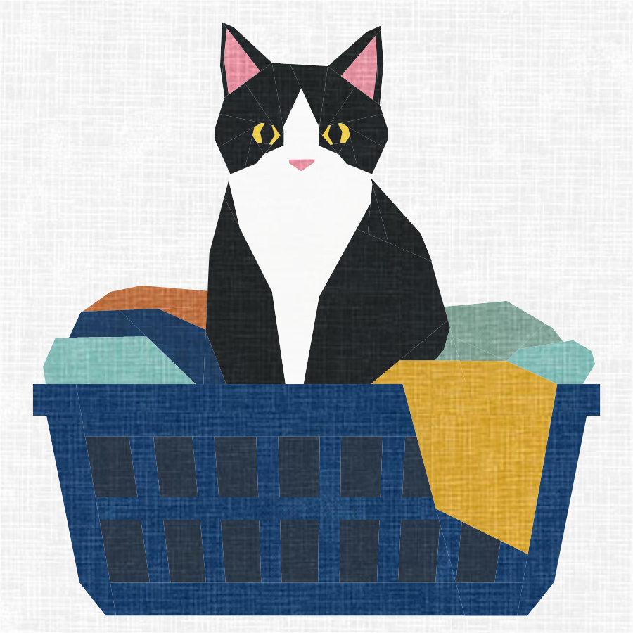 Full Bobbin Designs Cat Laundry Helper  quilt block foundation paper piecing