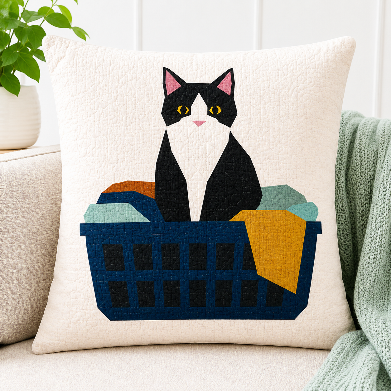 Full Bobbin Designs Cat Laundry Helper  quilt block foundation paper piecing