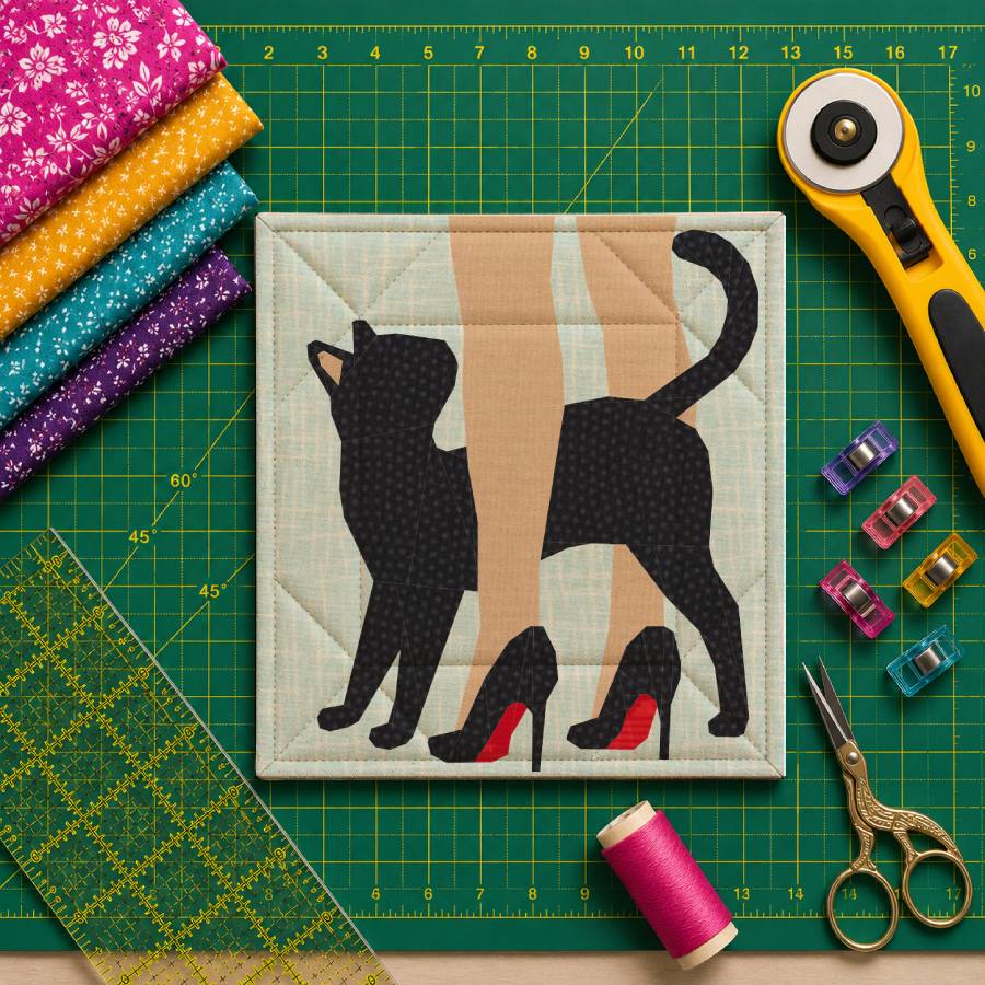 Cat Figure Eight – FPP Foundation Paper Piecing – 5 Sizes – PDF