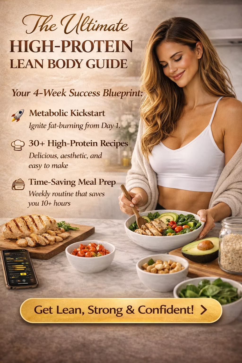 4-Week High-Protein Lean Body Plan PDF | 30+ Recipes, Meal Prep & Shopping Lists for Women