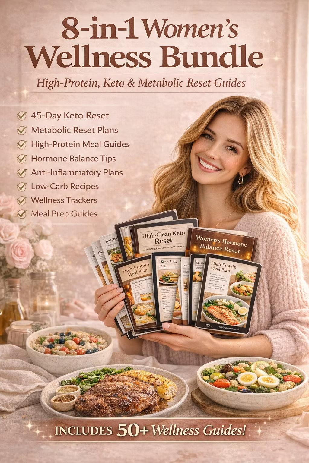 8-in-1 Womens Wellness Bundle | Keto, High-Protein, Hormone Balance & Meal Prep PDF Guides for Women