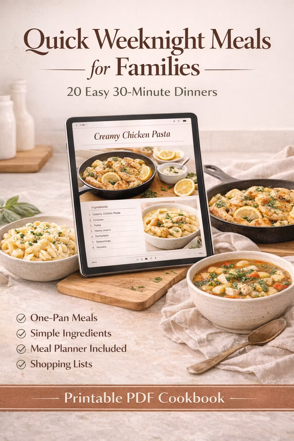 Easy 30-Minute Family Dinners: 20 One-Pan Recipes for Busy Moms | Digital PDF
