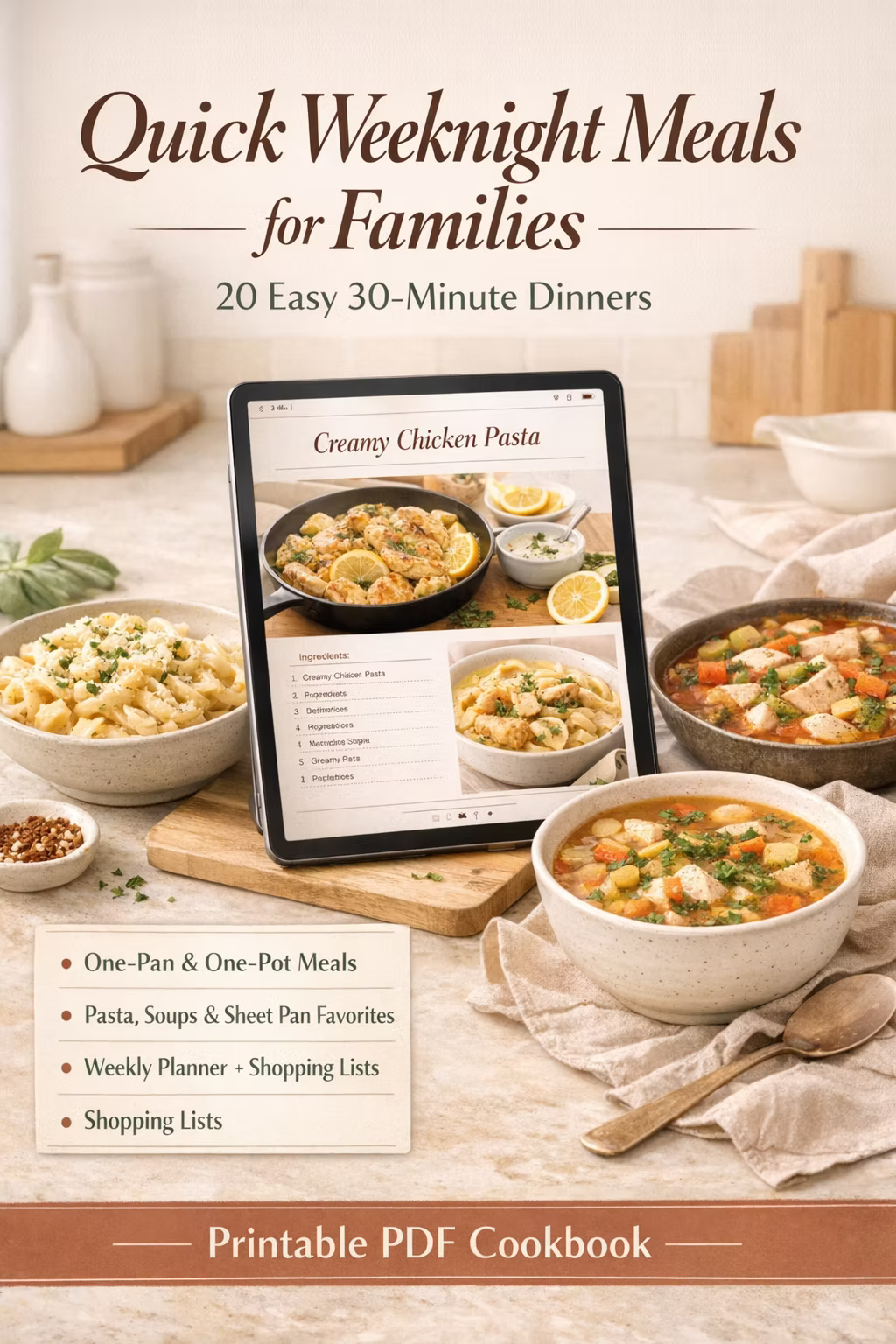 Easy 30-Minute Family Dinners: 20 One-Pan Recipes for Busy Moms | Digital PDF