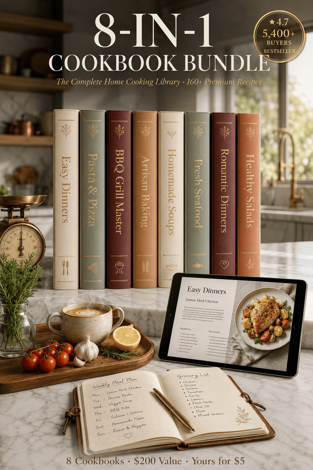 Ultimate Digital Cookbook Bundle: 160+ Easy Recipes — Pasta, Pizza, BBQ & More PDF