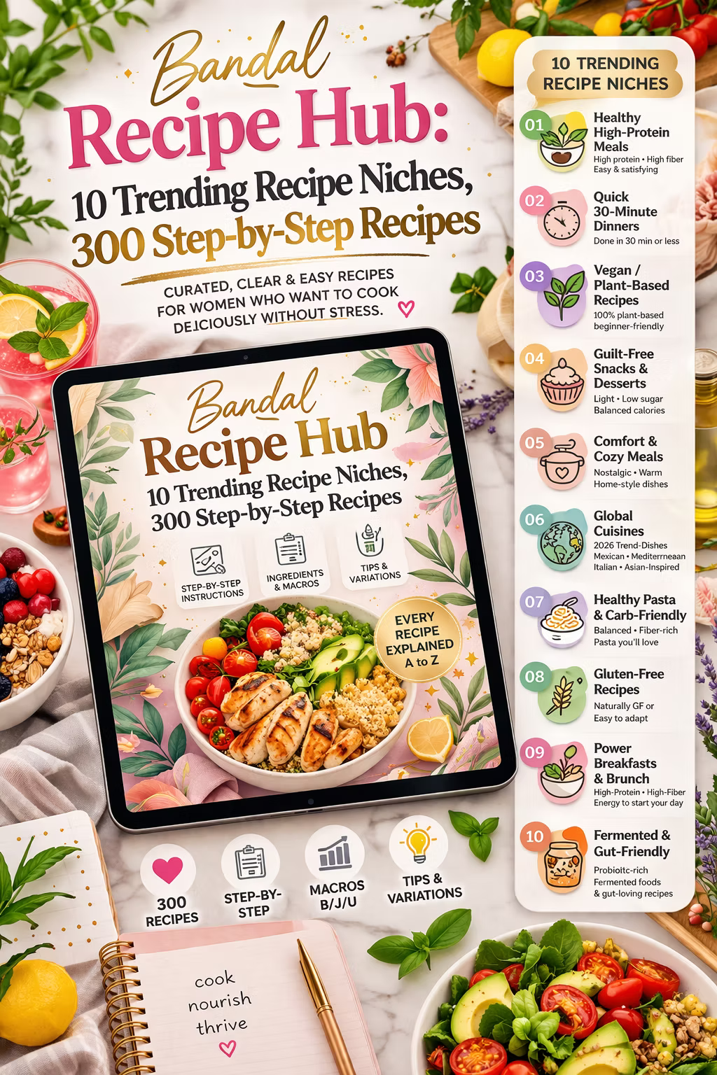 Women's Recipe Bundle: 300 Easy Step-by-Step Meals | Digital Cookbook PDF