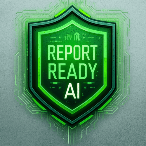 Report Ready AI Logo for digital products and security training materials