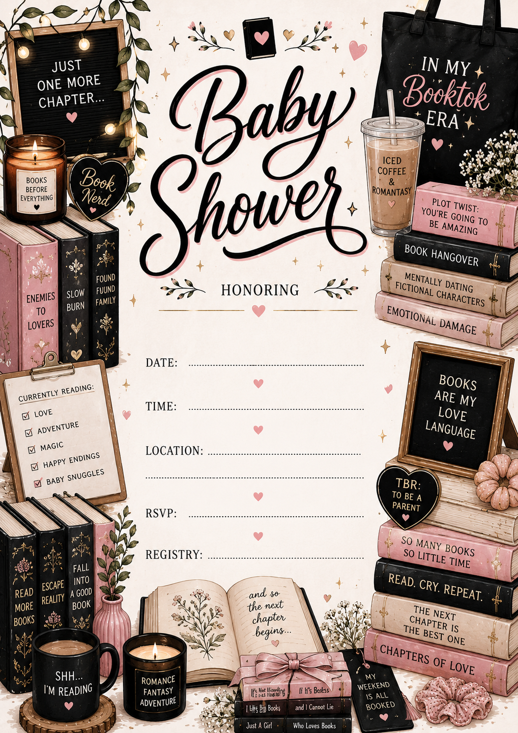 BOOKTOK BABY SHOWER INVITE Editable Template
