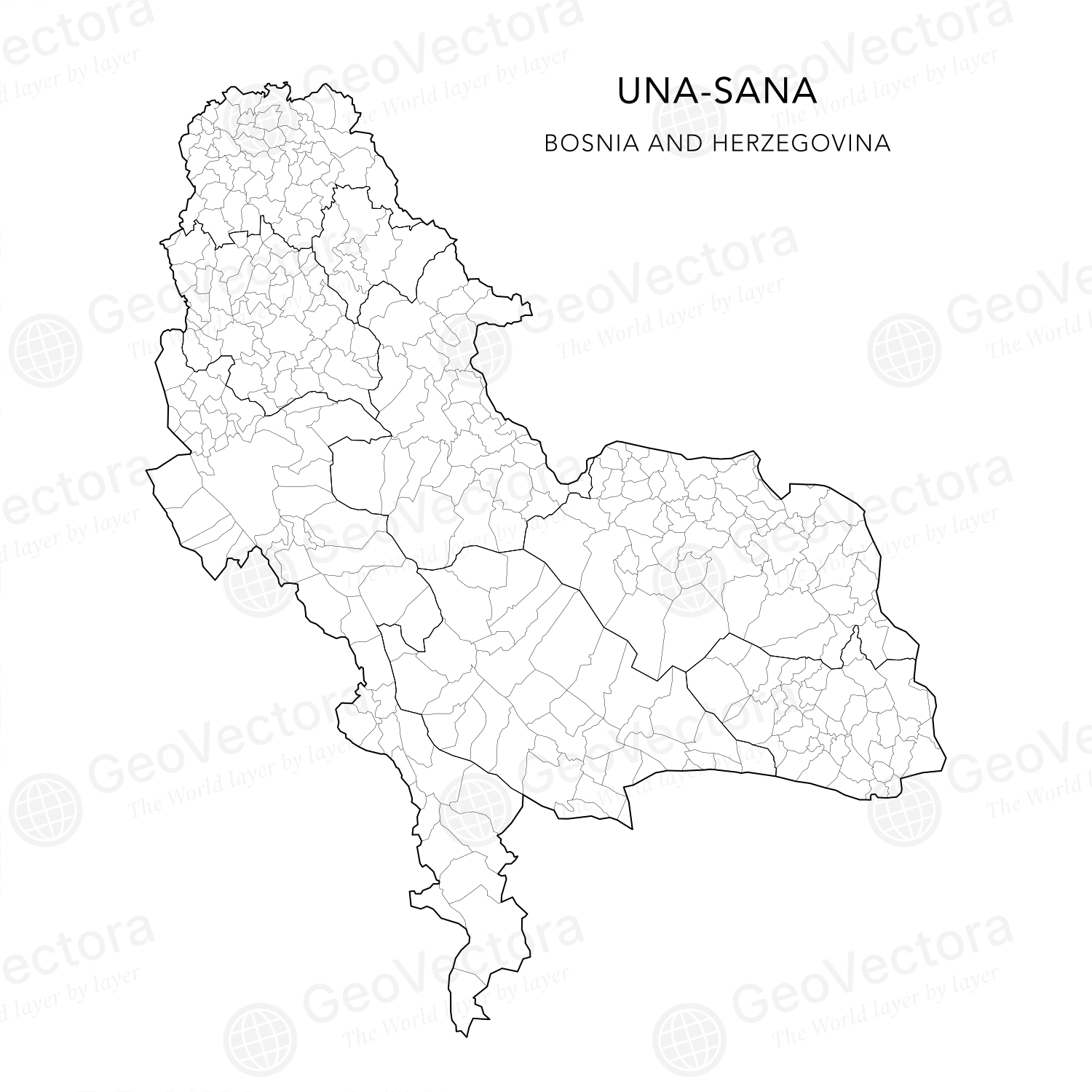 Vector Map of Una-Sana Canton with Administrative Borders of the Canton ...