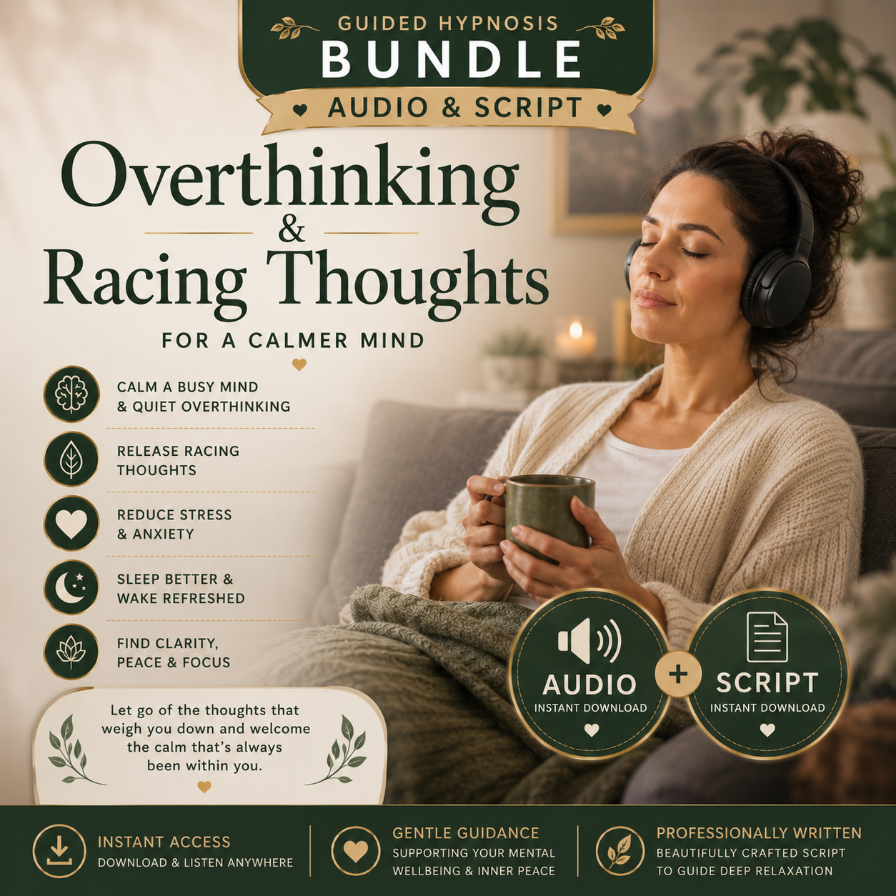 Overthinking Hypnosis Bundle | Script & Audio | Calm Racing Thoughts ...