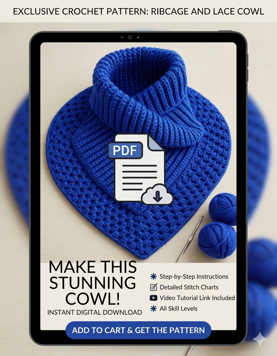 Create this beautiful and cozy crochet neck warmer with this easy-to-follow digital pattern!  Designed with a stylish ribbed collar and a textured shoulder wrap, this piece is perfect for keeping warm during chilly days while adding an elegant handmade to