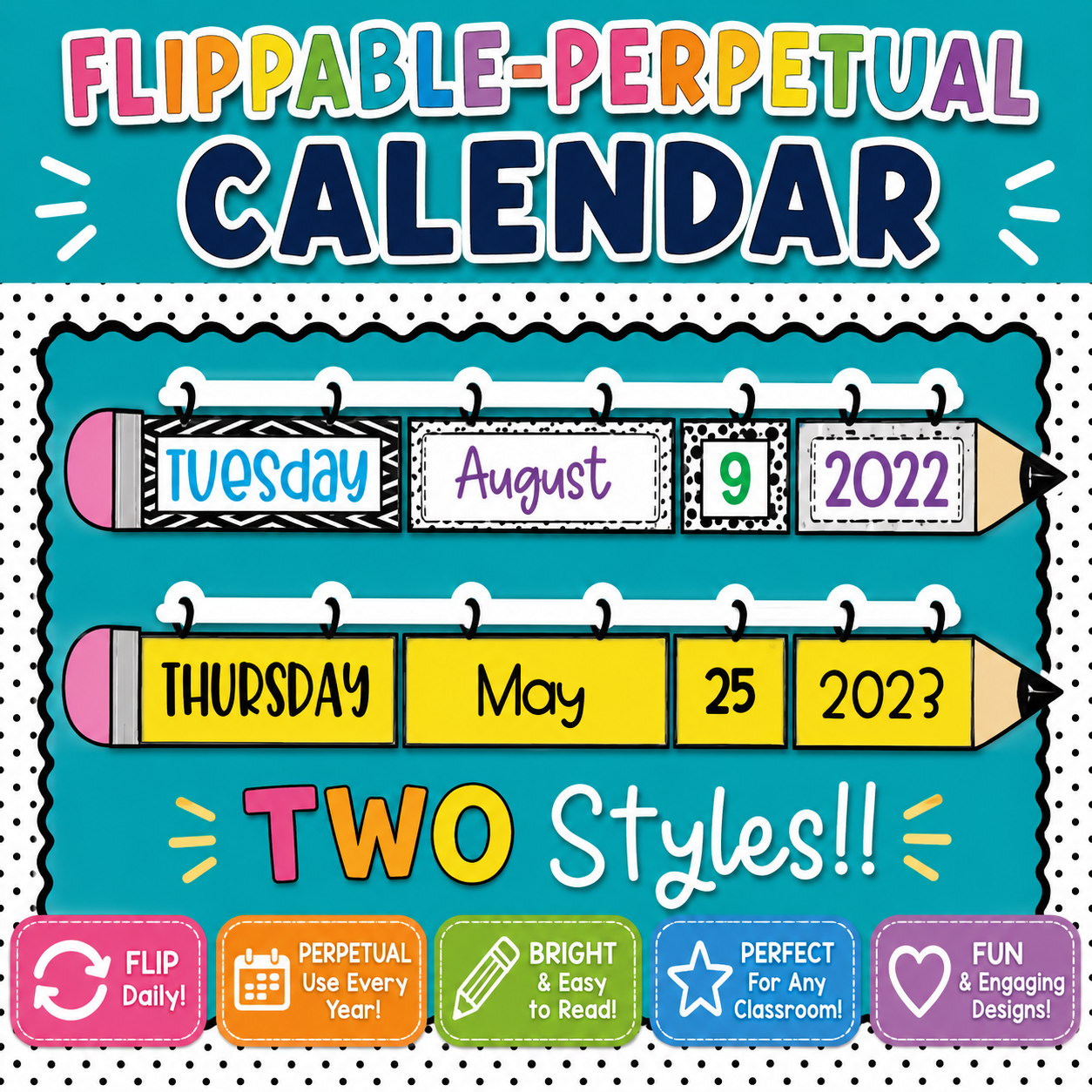 Flip Calendar | Pencil-Themed Editable Classroom Calendar