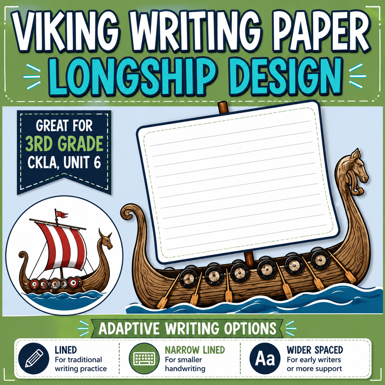 Viking Longship-Themed Writing Paper | CKLA Grade 3 Unit 6 Writing Activity