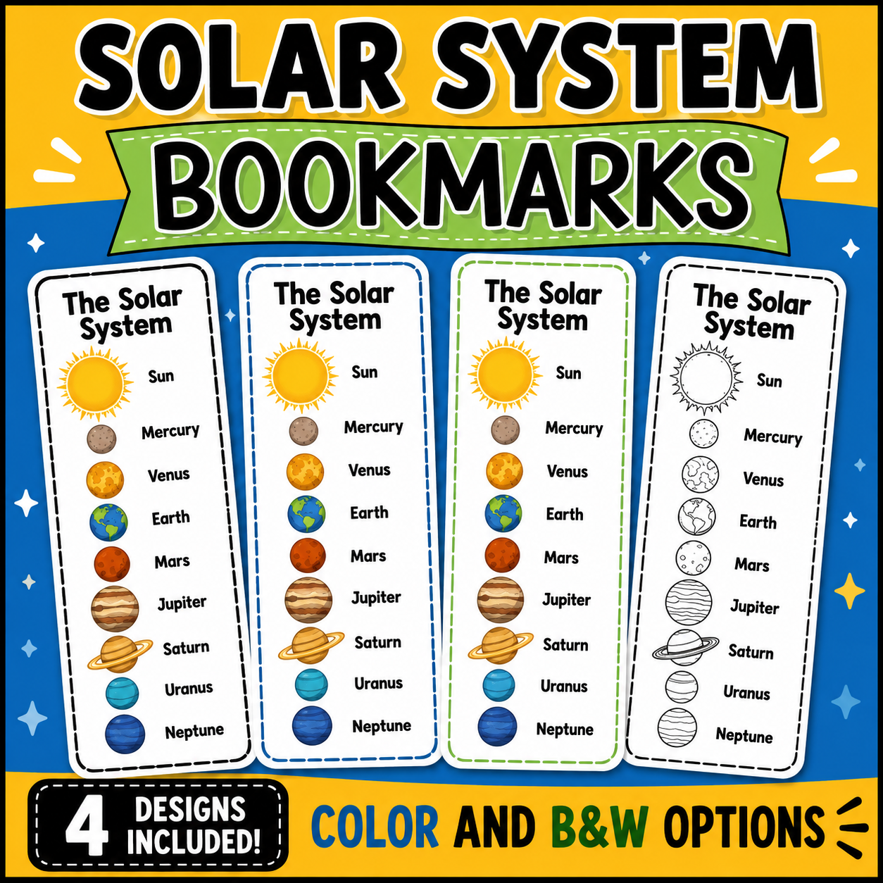 Planet Bookmarks to Color | Solar System Bookmarks in Color & Black-and-White