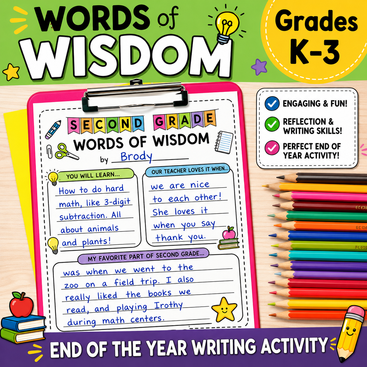 Words of Wisdom | End-of-the-Year Writing Reflection Activity