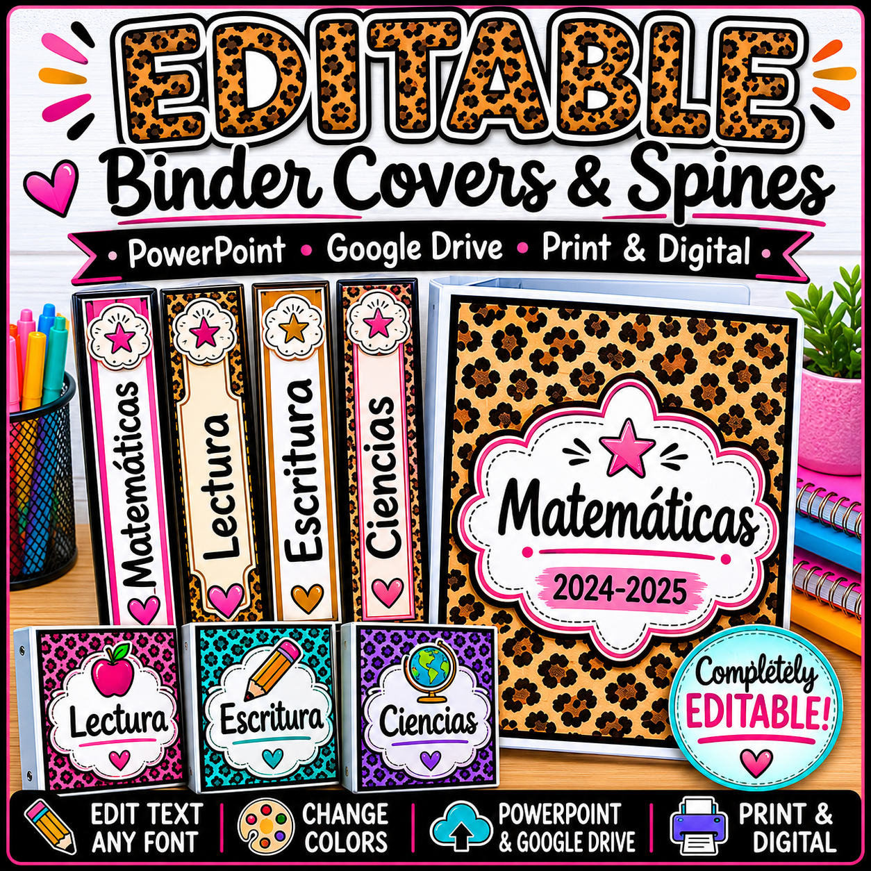 Editable Binder Covers & Spines | Leopard Print Classroom Organization Labels