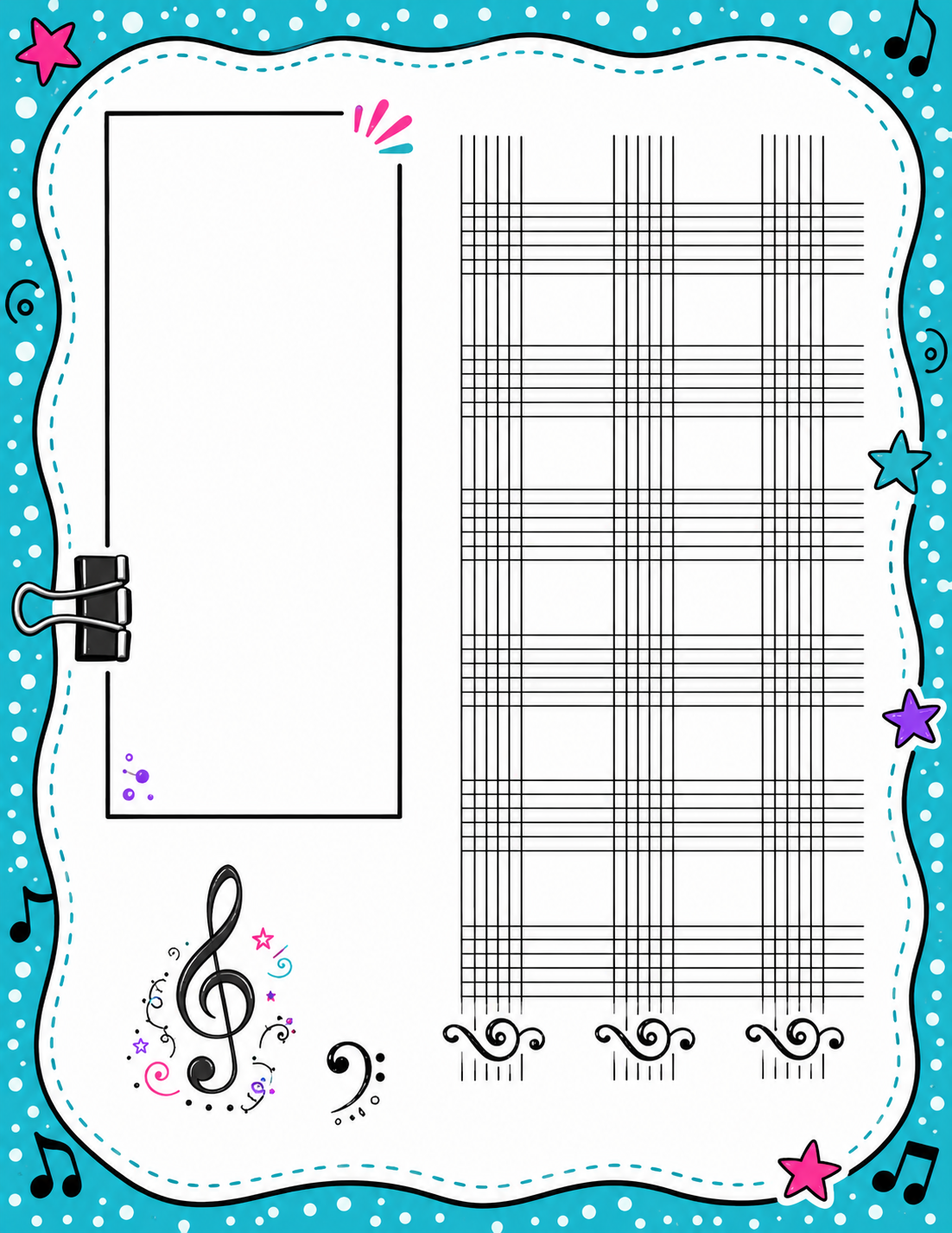 Printable Blank Sheet Music Paper | Treble & Bass Clef Composition Pages