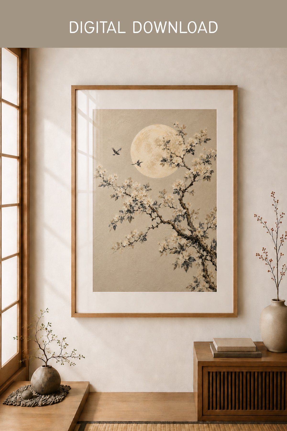 画帖15 Serenity – Moon and Cherry Blossom Japanese Wall Art | Japanese