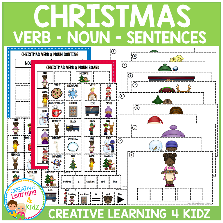 Christmas Verb & Noun Sorting & Sentence Boards – Grammar Literacy Center
