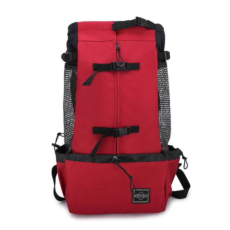 Dog Carrier Backpack in Red front view travel bag for small dogs on white background